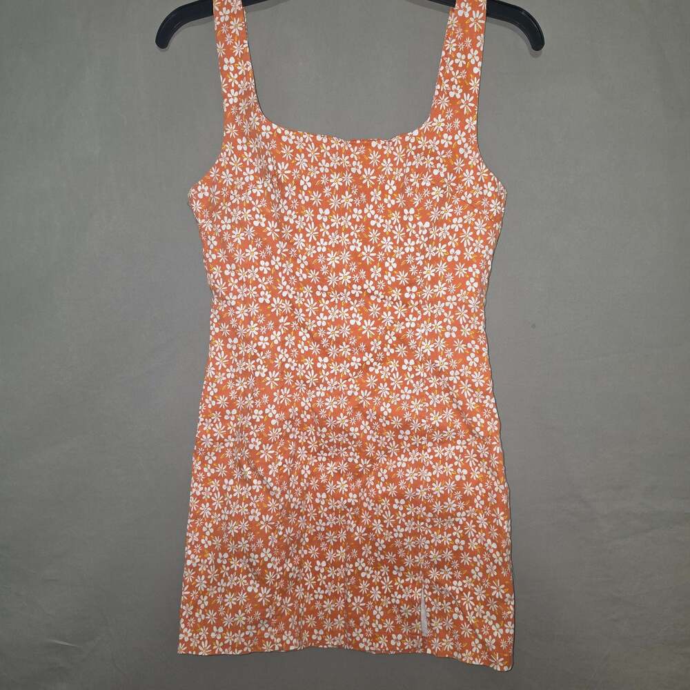 Mable Orange Daisy Floral Print Square Neck Mini Dress Size S